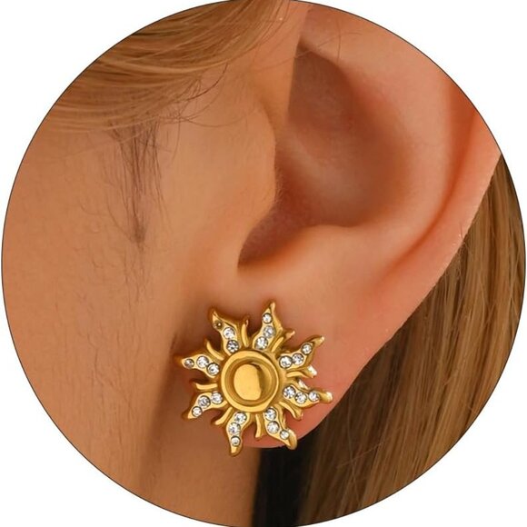 Jewelry - Sun Gold Stud Earrings 1.7mm Hypoallergenic Stainless Steel Celestial Jewelry Gi